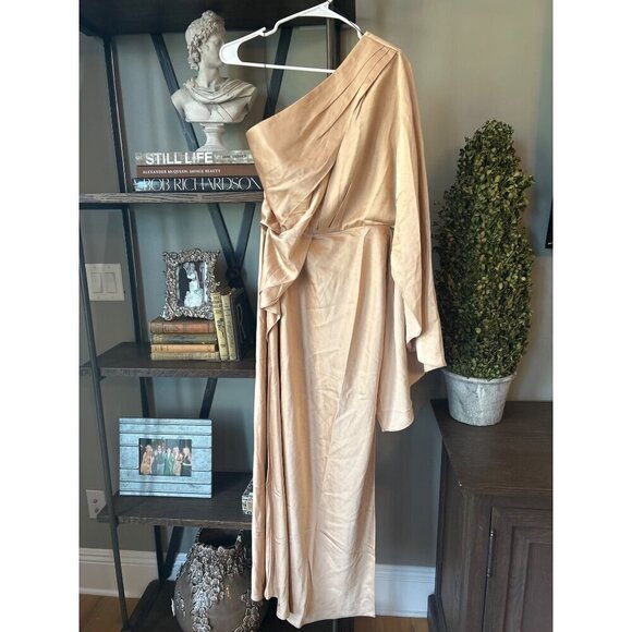 Significant Others Kelsie Satin Asymmetric Dress Almond Womens Size 6 - Picture 5 of 10